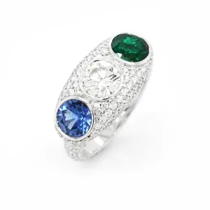 1.10 / 0.89 / 0.79 cts Round Brilliant Sapphire and Emerald with Diamond Ring