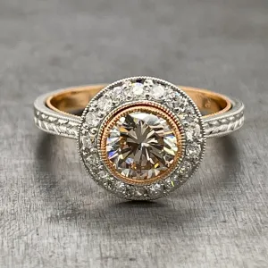 18k Rose Gold and Platinum Champagne Diamond Ring