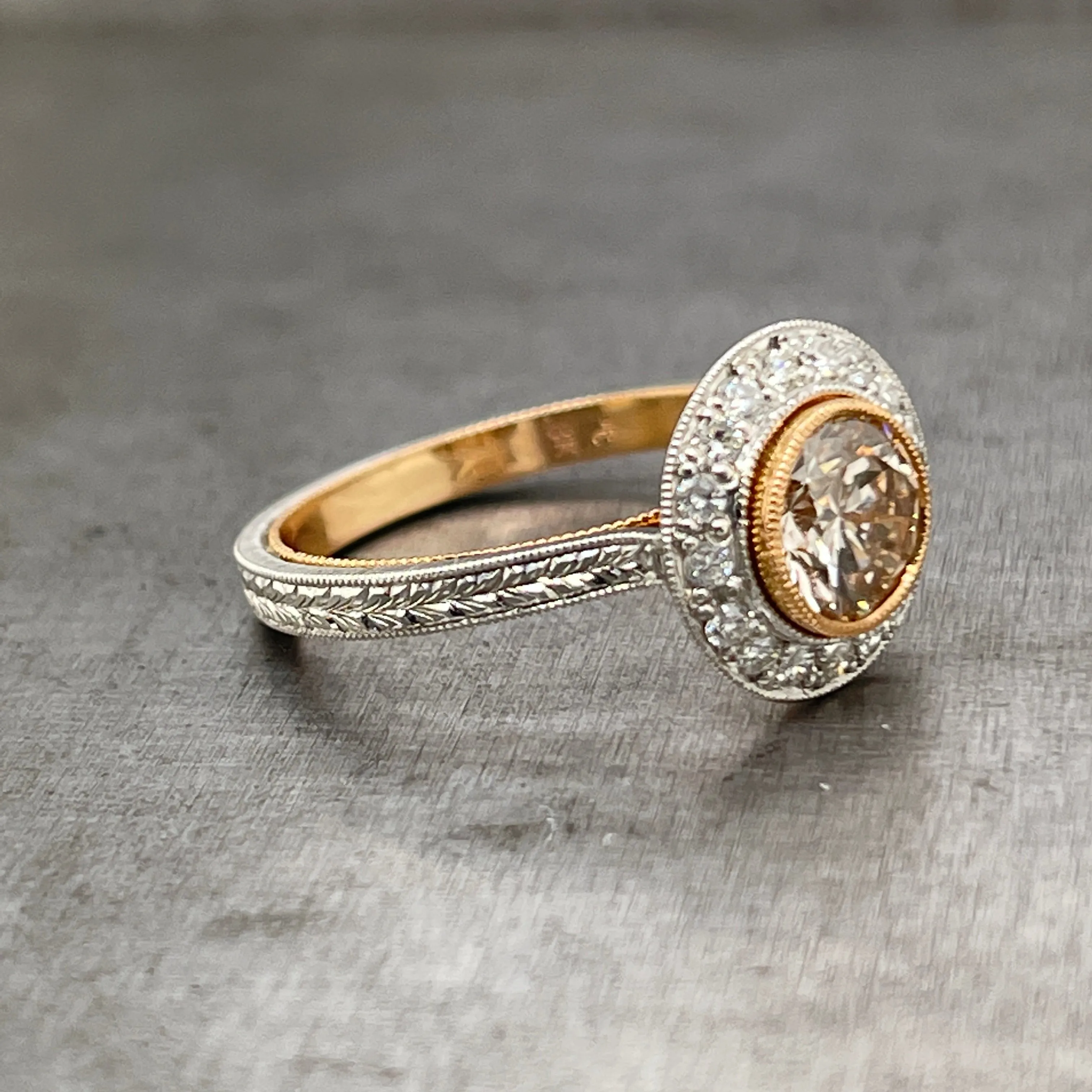 18k Rose Gold and Platinum Champagne Diamond Ring