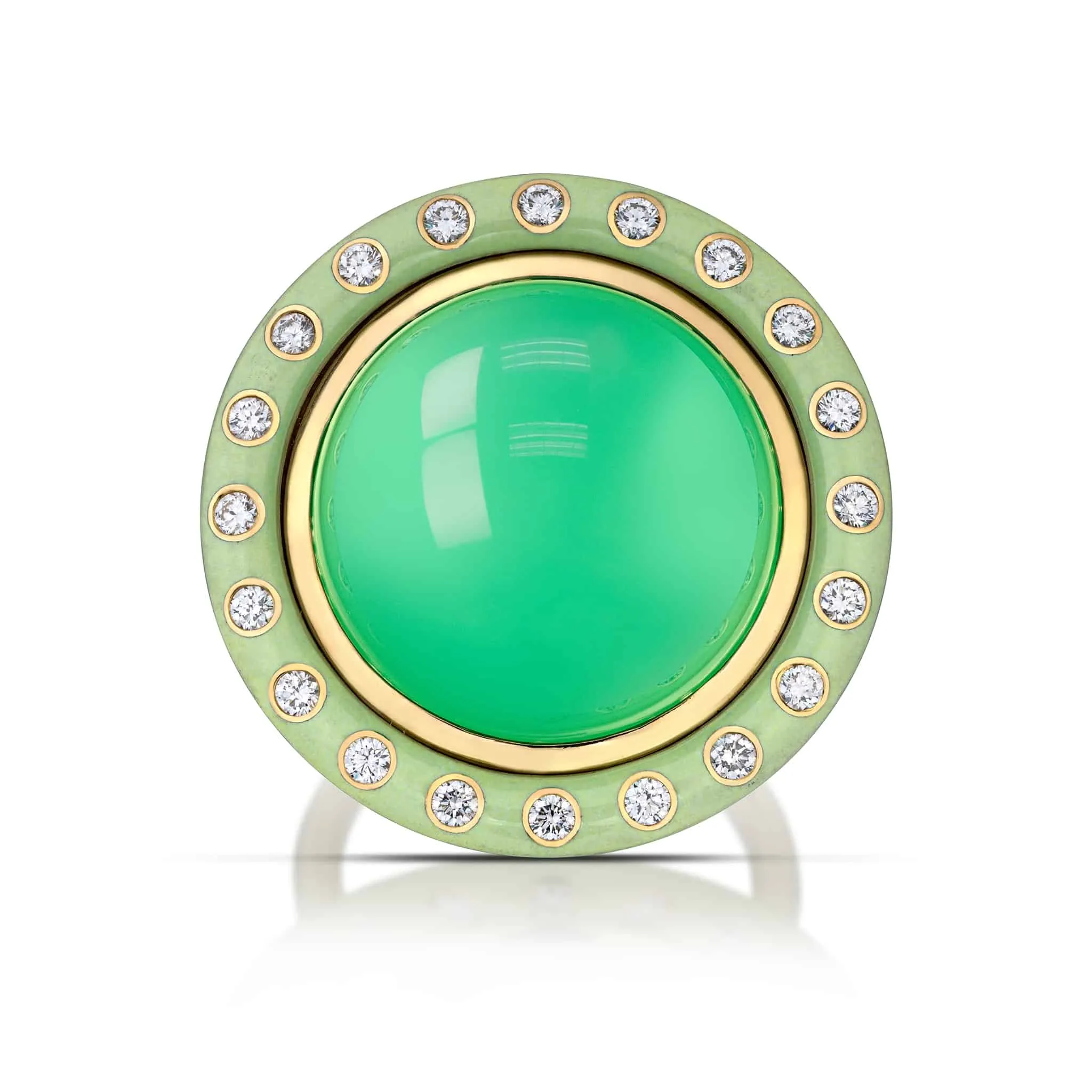 20.60 Carat Chrysoprase, Enamel, & Diamond Ring