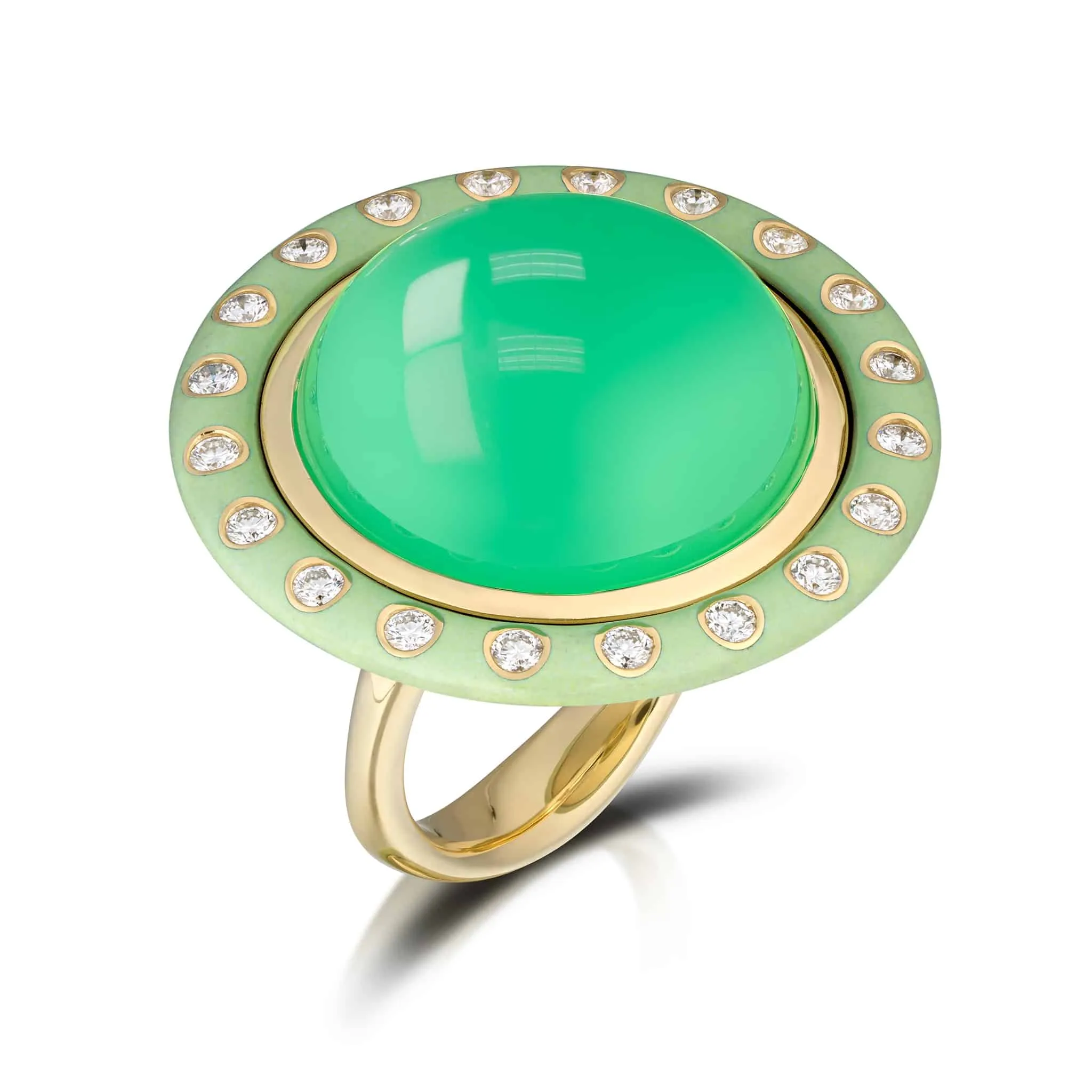 20.60 Carat Chrysoprase, Enamel, & Diamond Ring