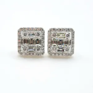 3.0 CT Diamond Emerald Illusion Earrings 14K White Gold