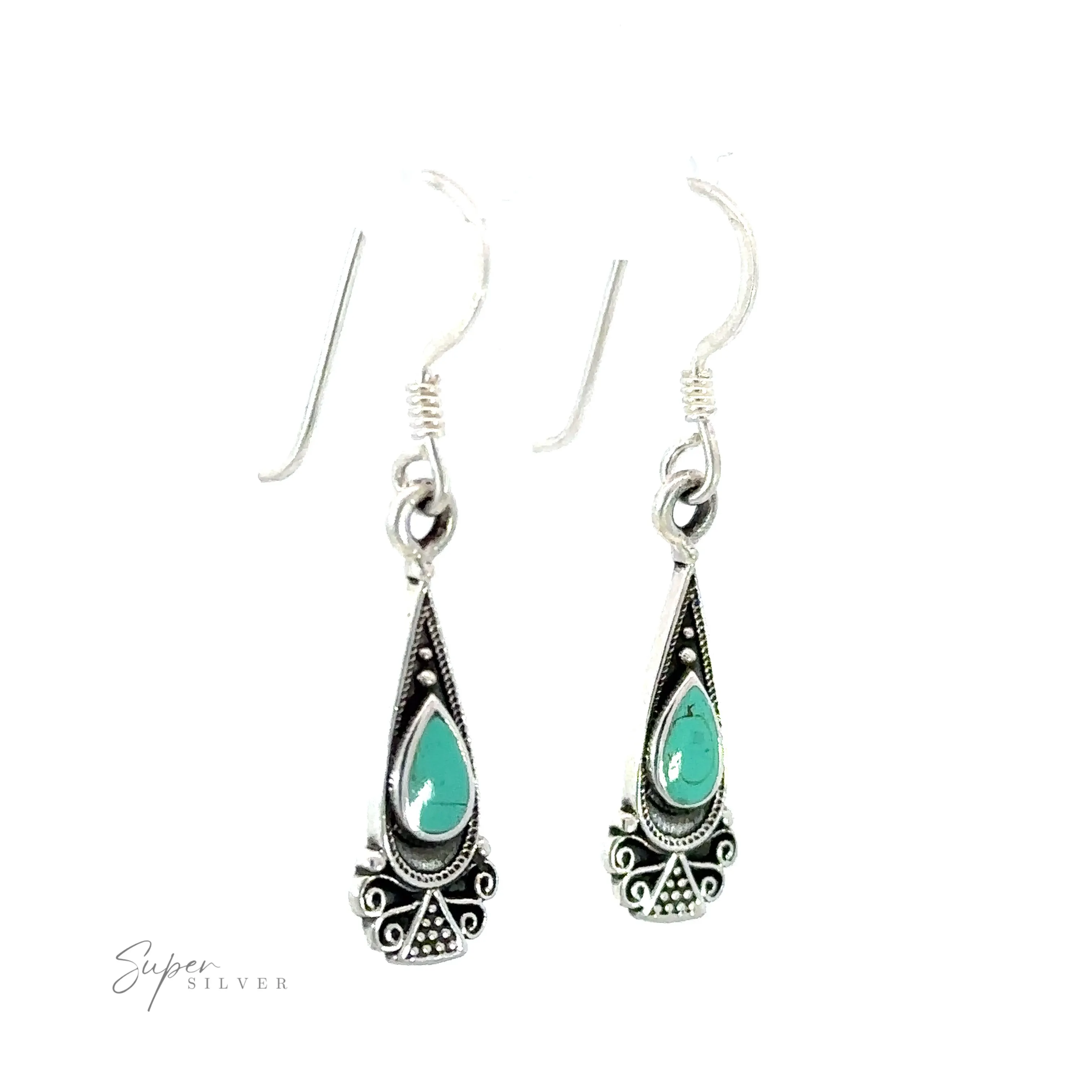 Bali Inspired Teardrop Shaped Earrings With Inlay Stones