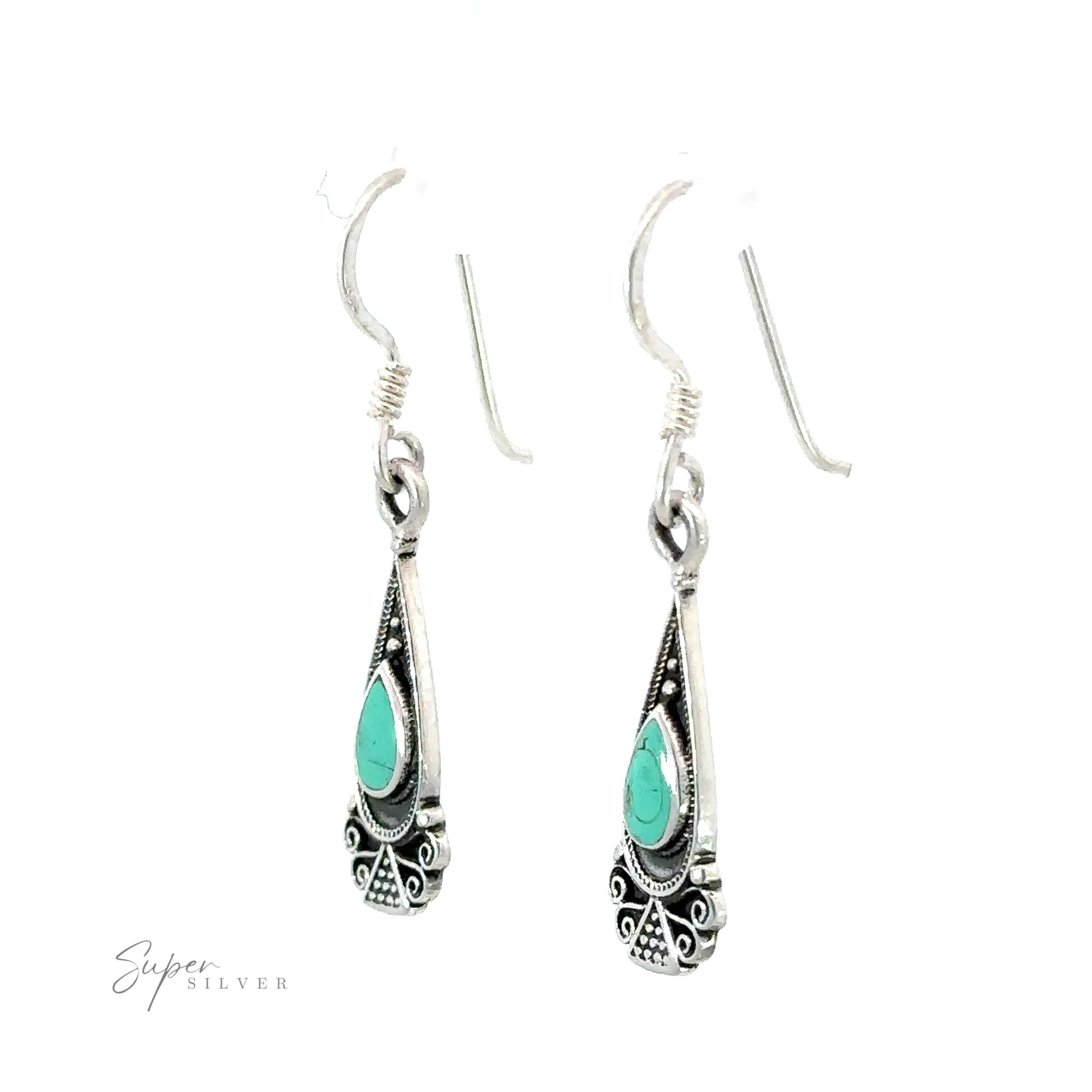 Bali Inspired Teardrop Shaped Earrings With Inlay Stones