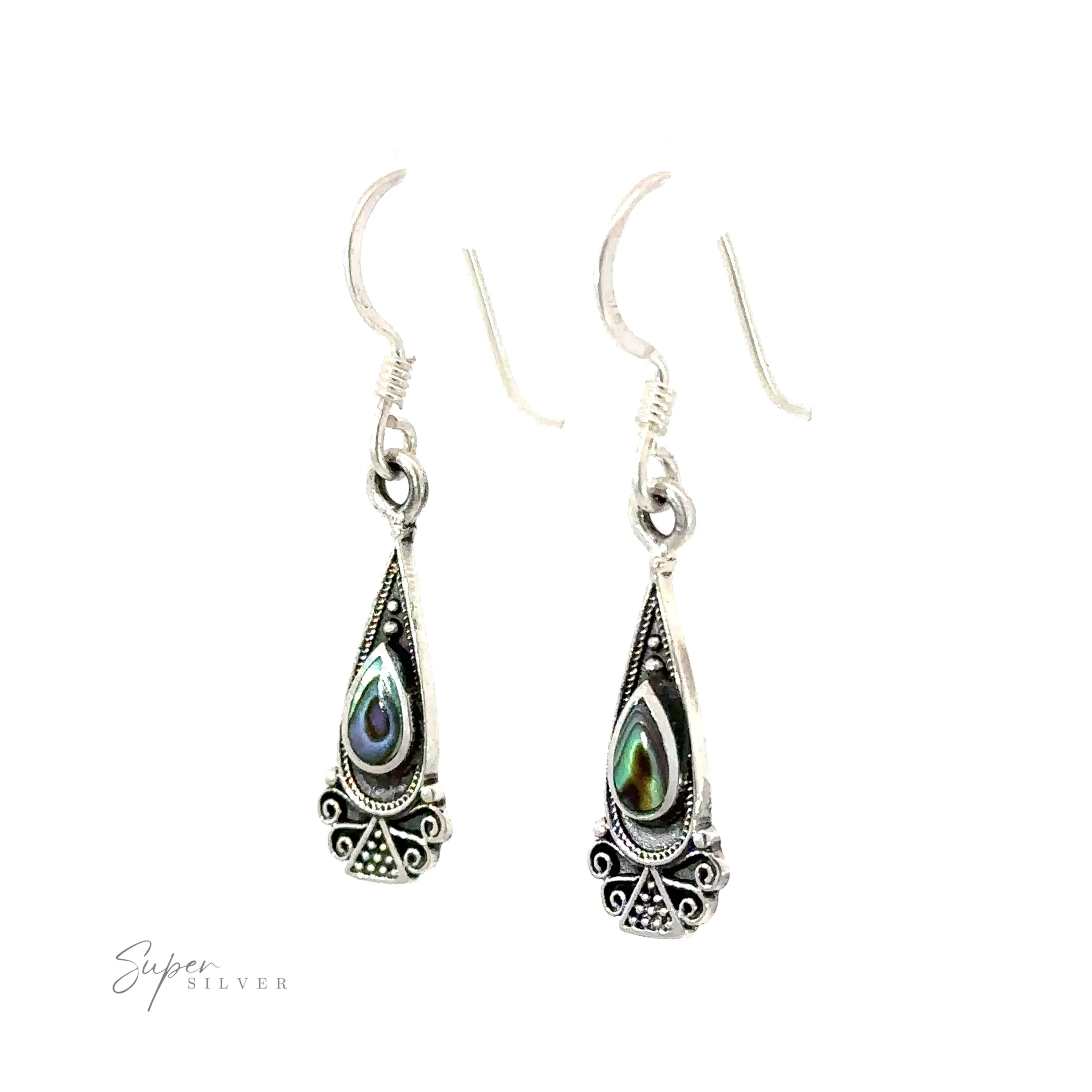 Bali Inspired Teardrop Shaped Earrings With Inlay Stones