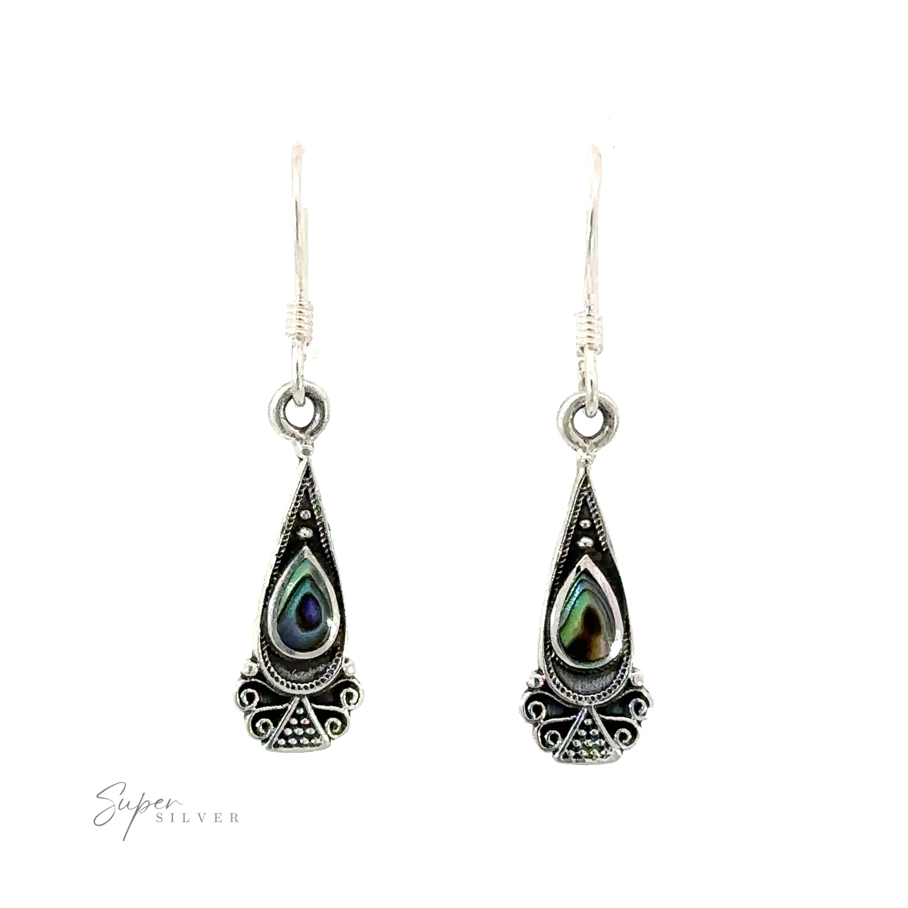 Bali Inspired Teardrop Shaped Earrings With Inlay Stones
