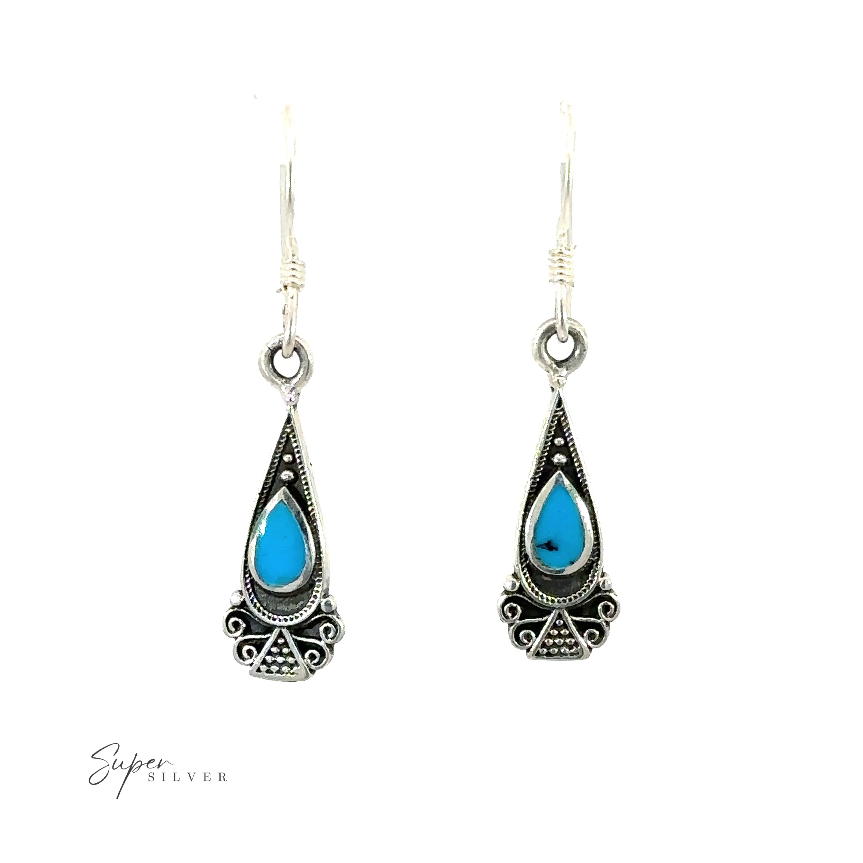 Bali Inspired Teardrop Shaped Earrings With Inlay Stones