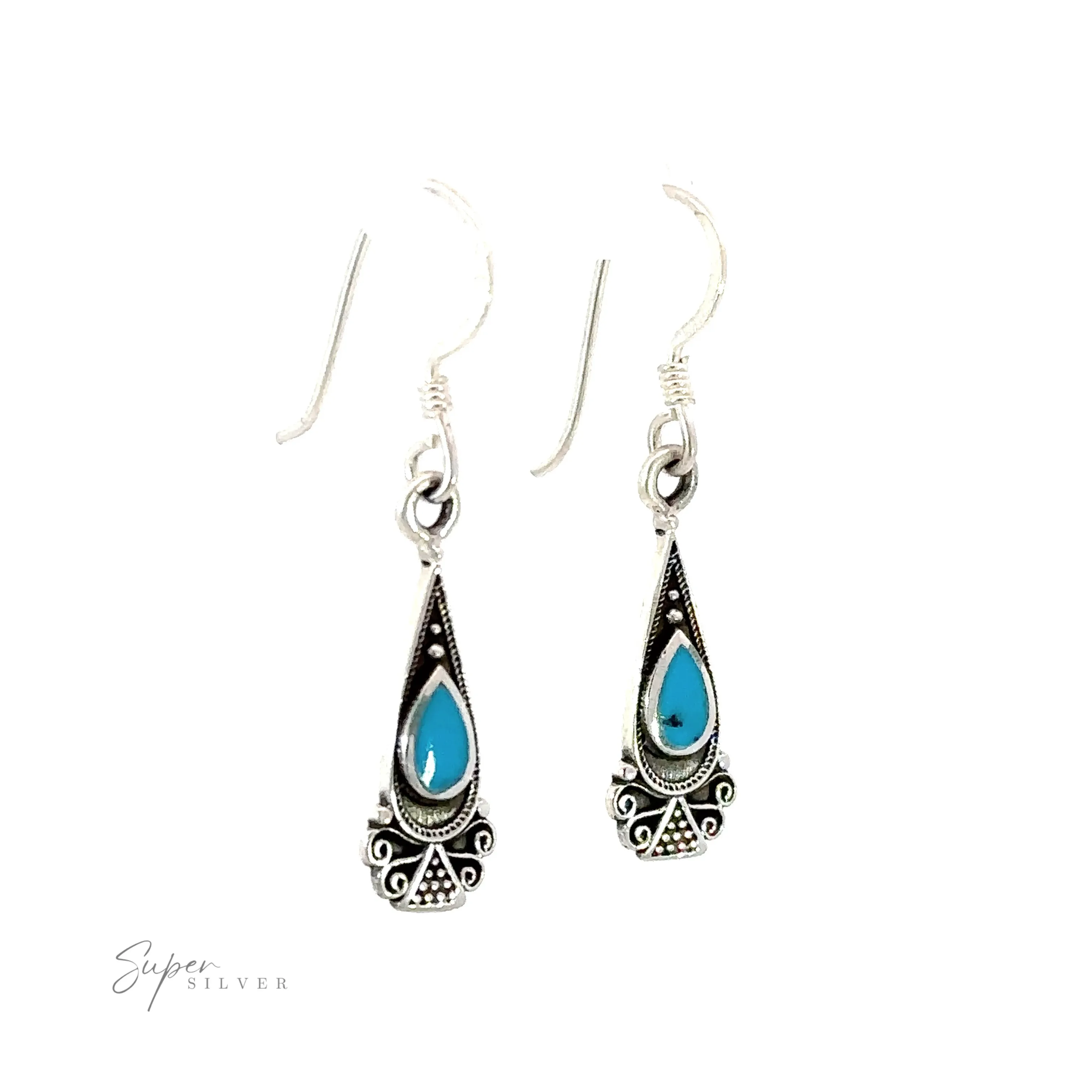 Bali Inspired Teardrop Shaped Earrings With Inlay Stones