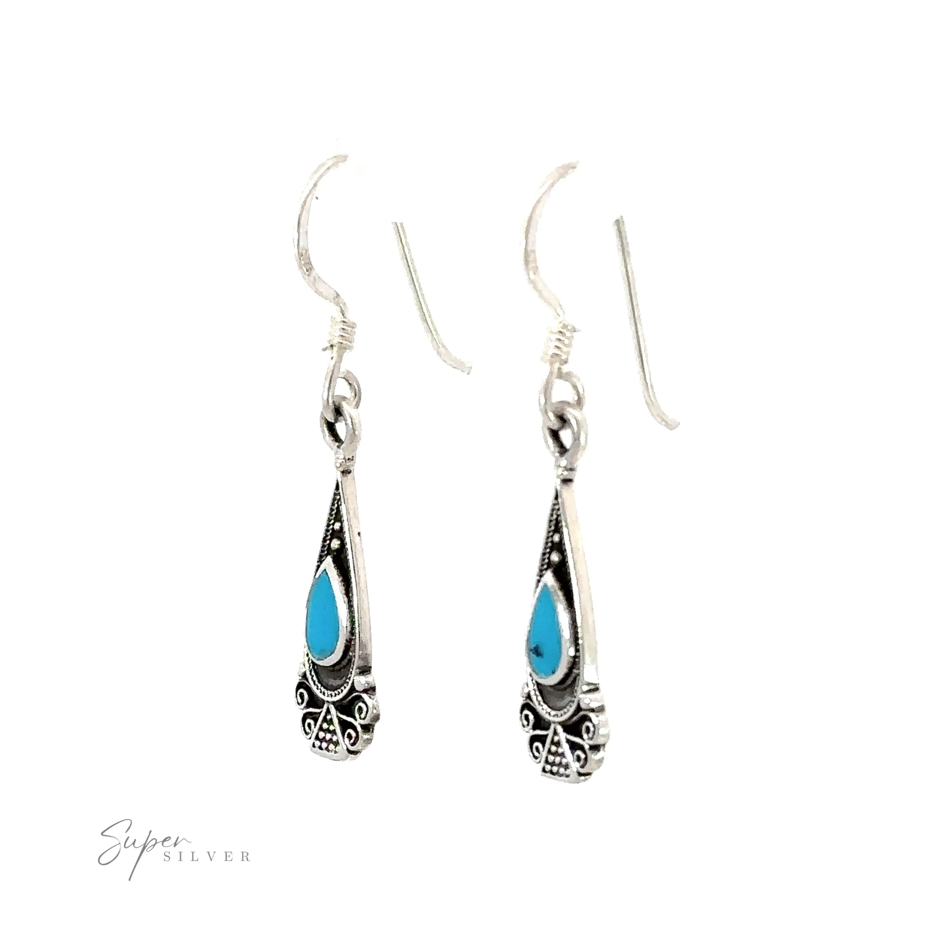 Bali Inspired Teardrop Shaped Earrings With Inlay Stones