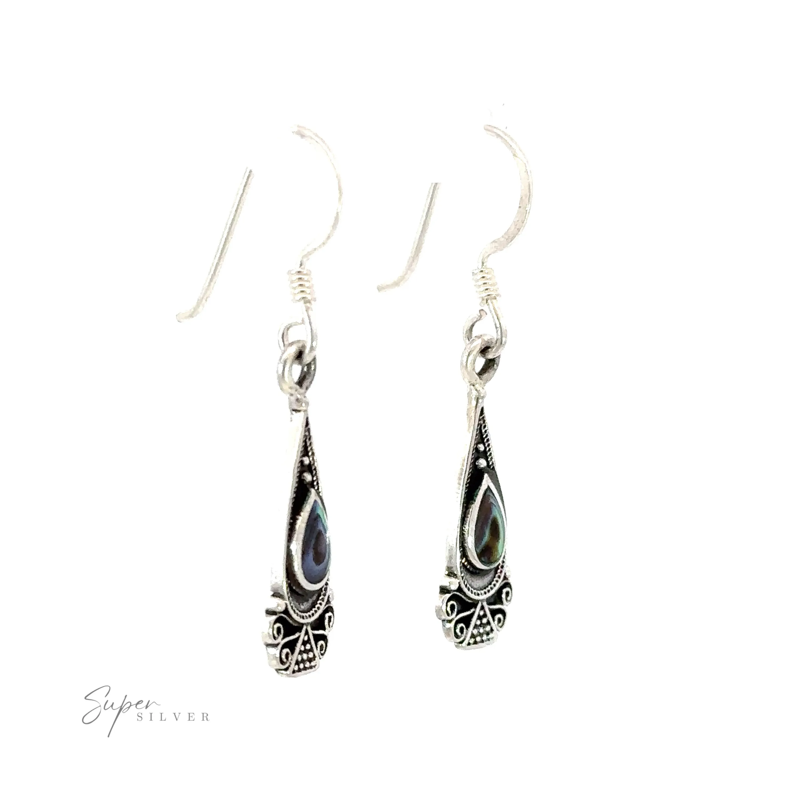 Bali Inspired Teardrop Shaped Earrings With Inlay Stones