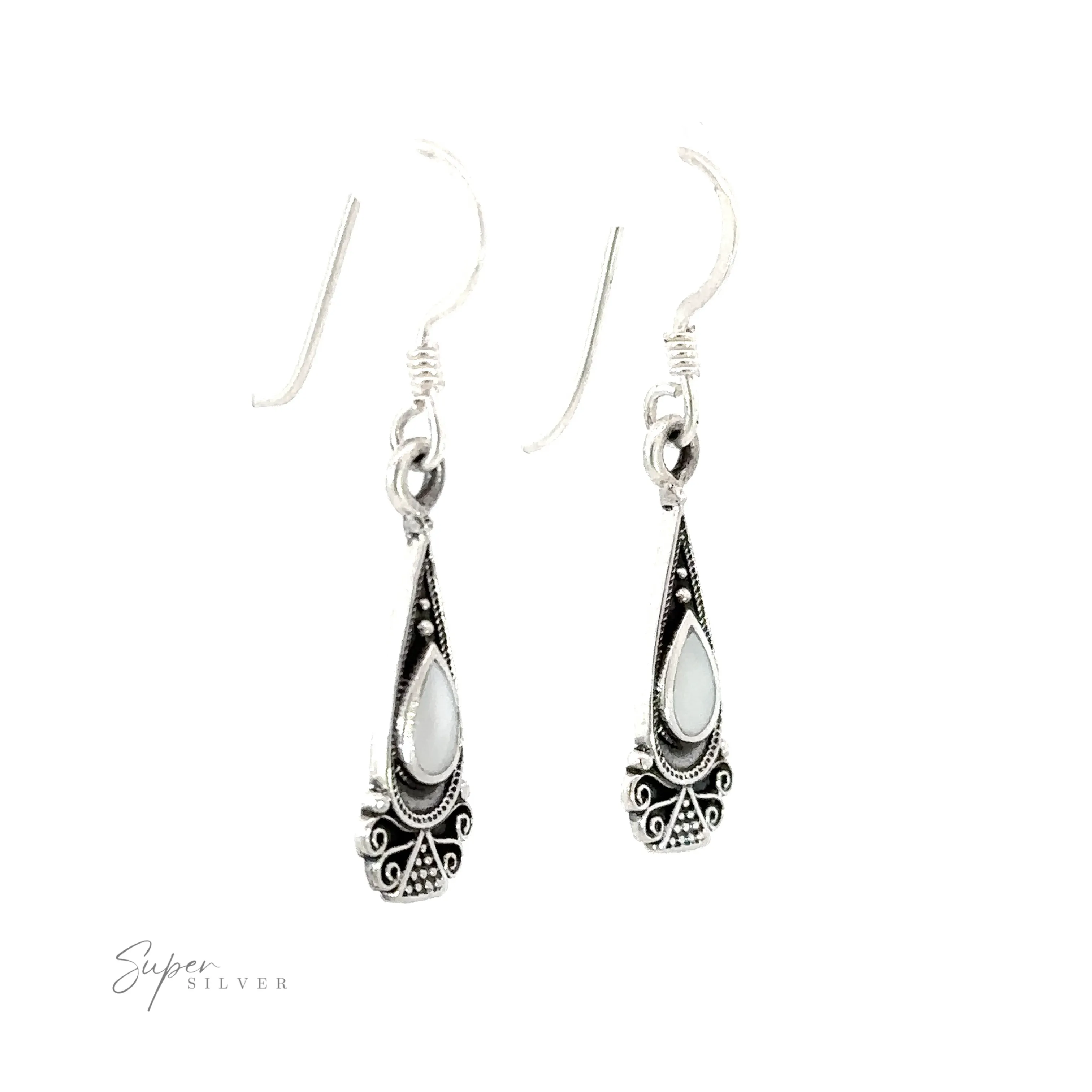 Bali Inspired Teardrop Shaped Earrings With Inlay Stones
