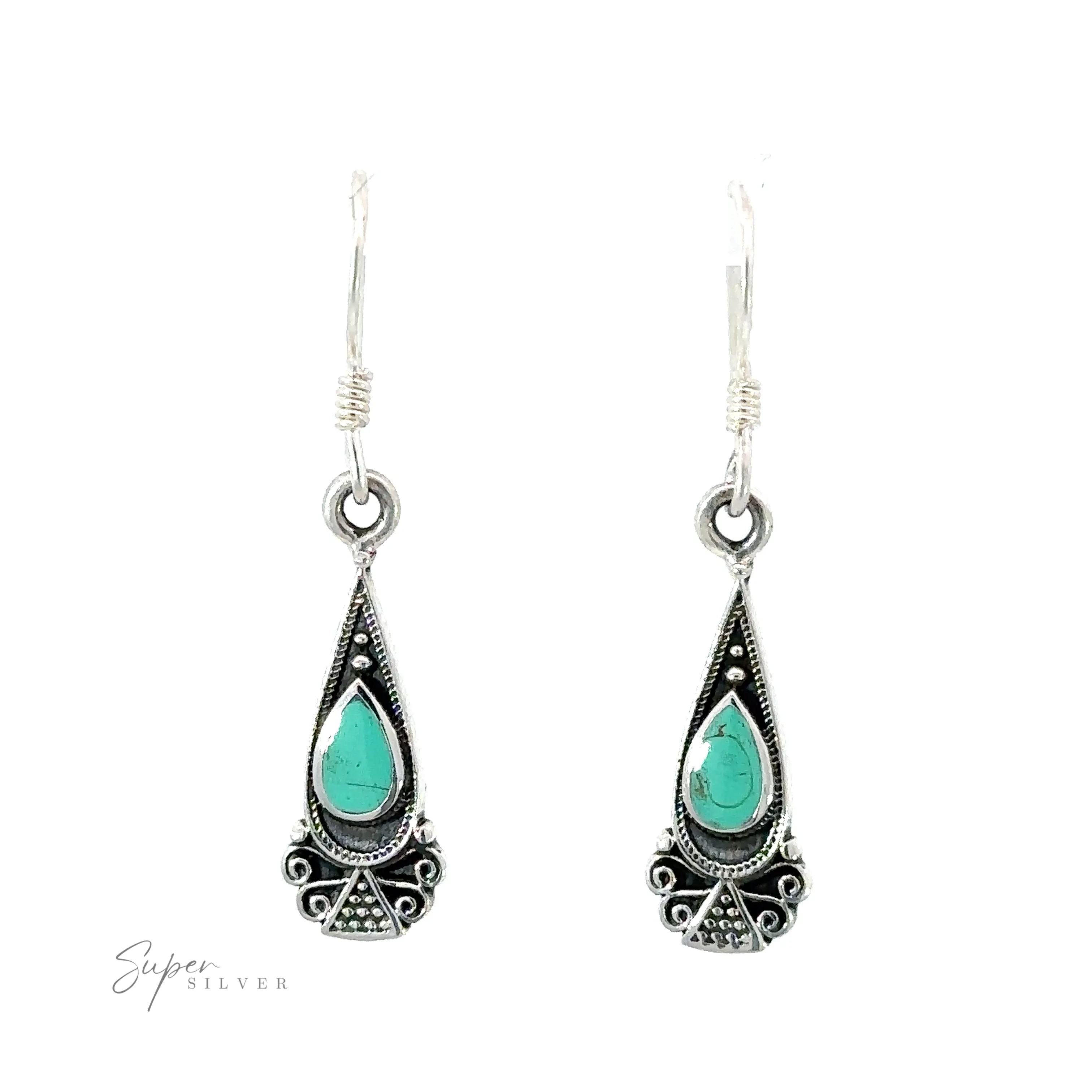Bali Inspired Teardrop Shaped Earrings With Inlay Stones
