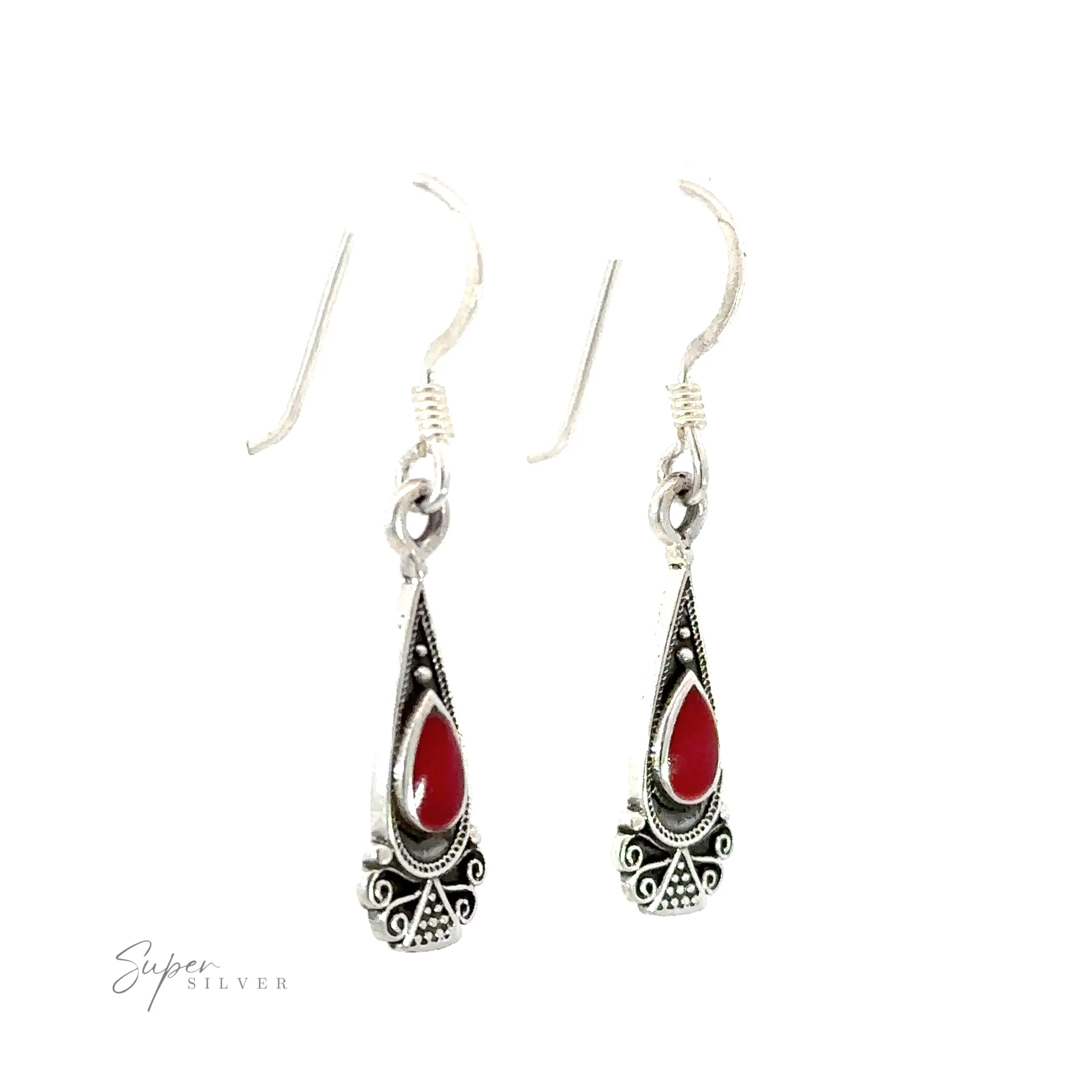 Bali Inspired Teardrop Shaped Earrings With Inlay Stones