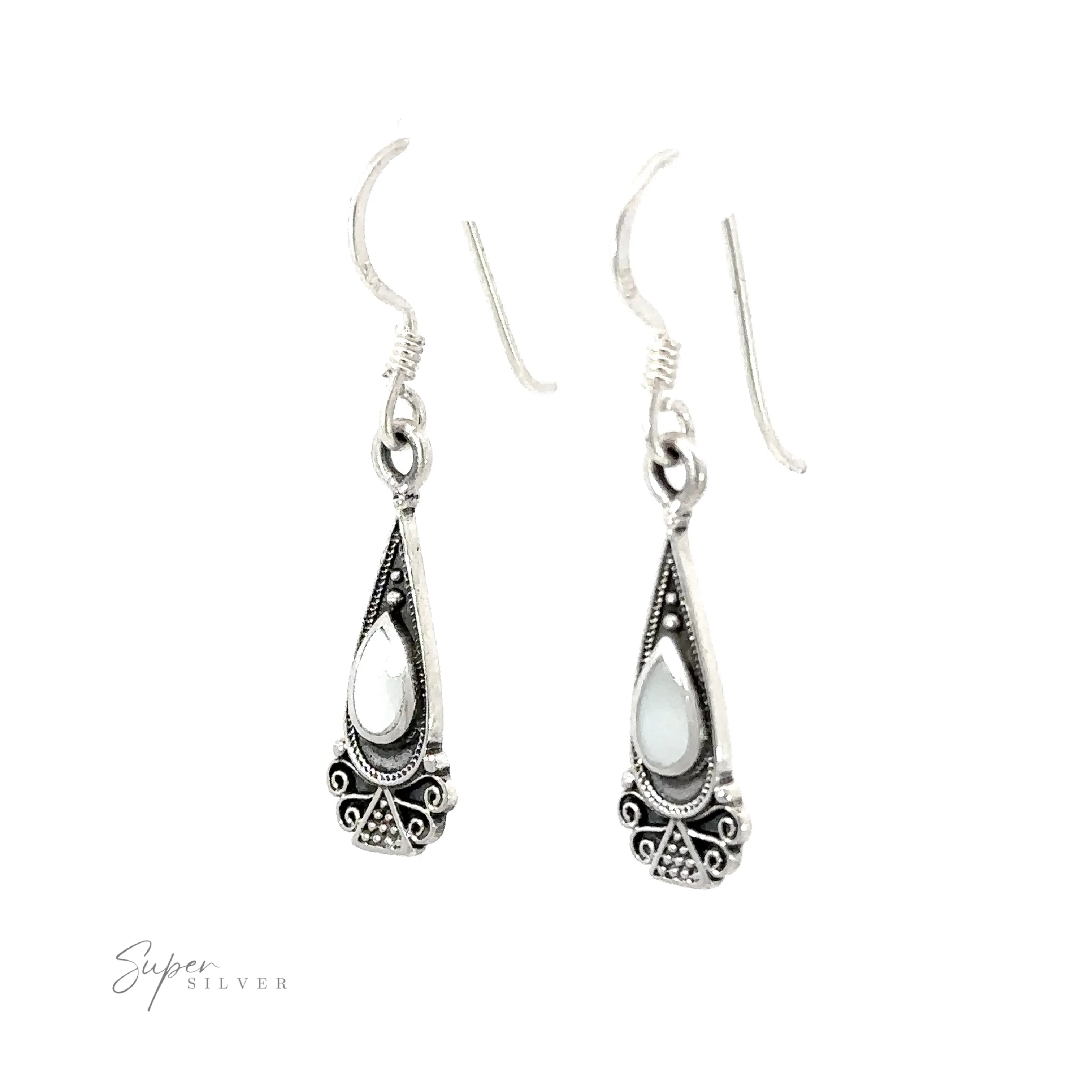Bali Inspired Teardrop Shaped Earrings With Inlay Stones