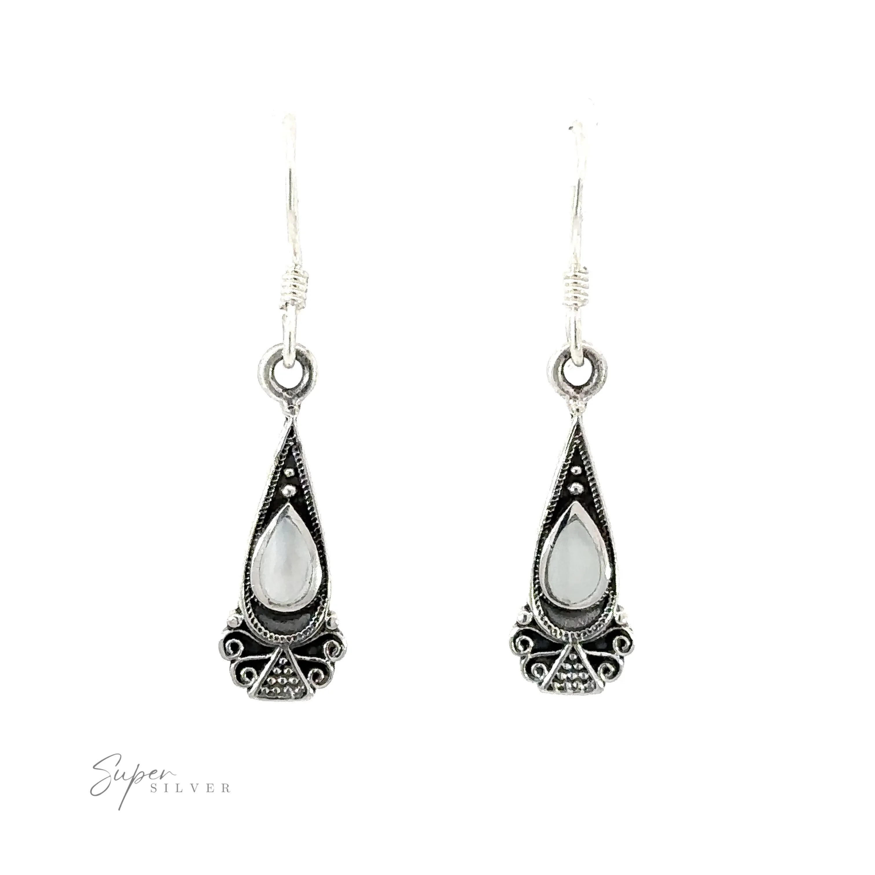 Bali Inspired Teardrop Shaped Earrings With Inlay Stones