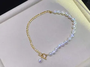 Baroque pearl and chain Combination necklace with pendant