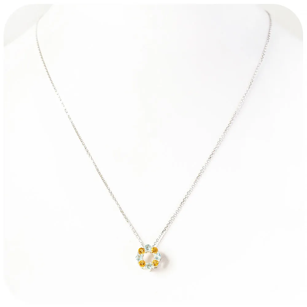 Circle of Life Necklace - Citrine and Sky Blue Topaz