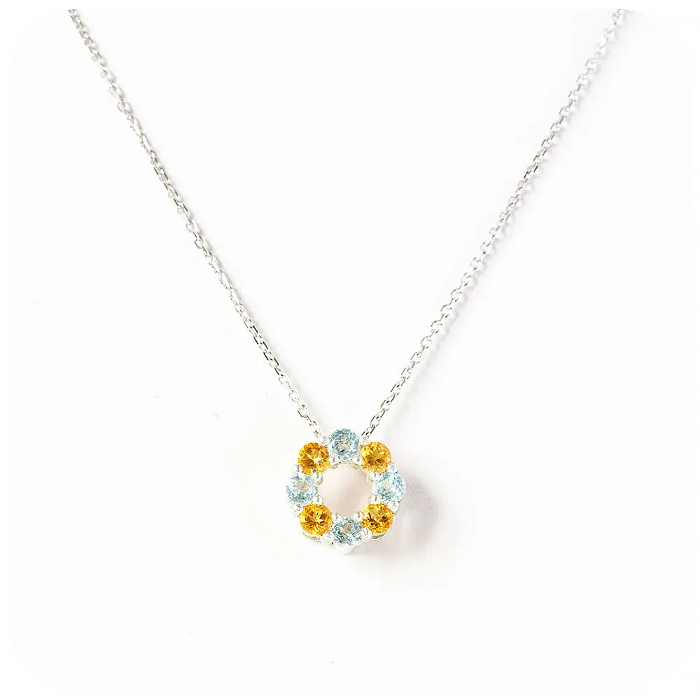 Circle of Life Necklace - Citrine and Sky Blue Topaz