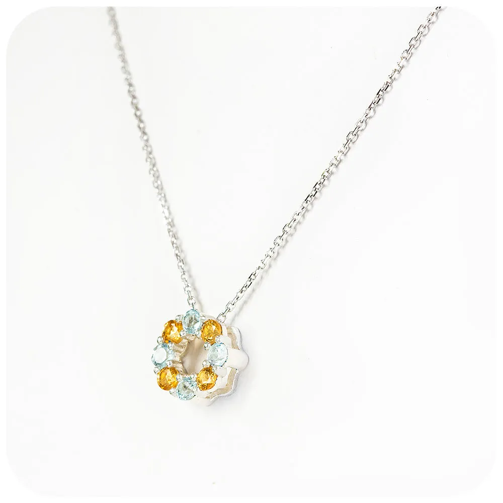 Circle of Life Necklace - Citrine and Sky Blue Topaz