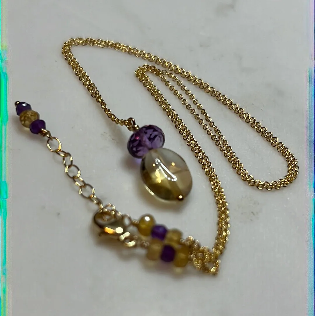 Citrine & Amethyst Pendant Necklace