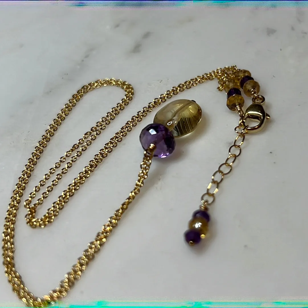 Citrine & Amethyst Pendant Necklace
