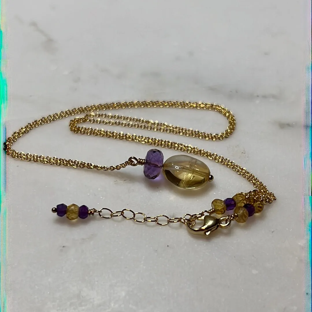 Citrine & Amethyst Pendant Necklace