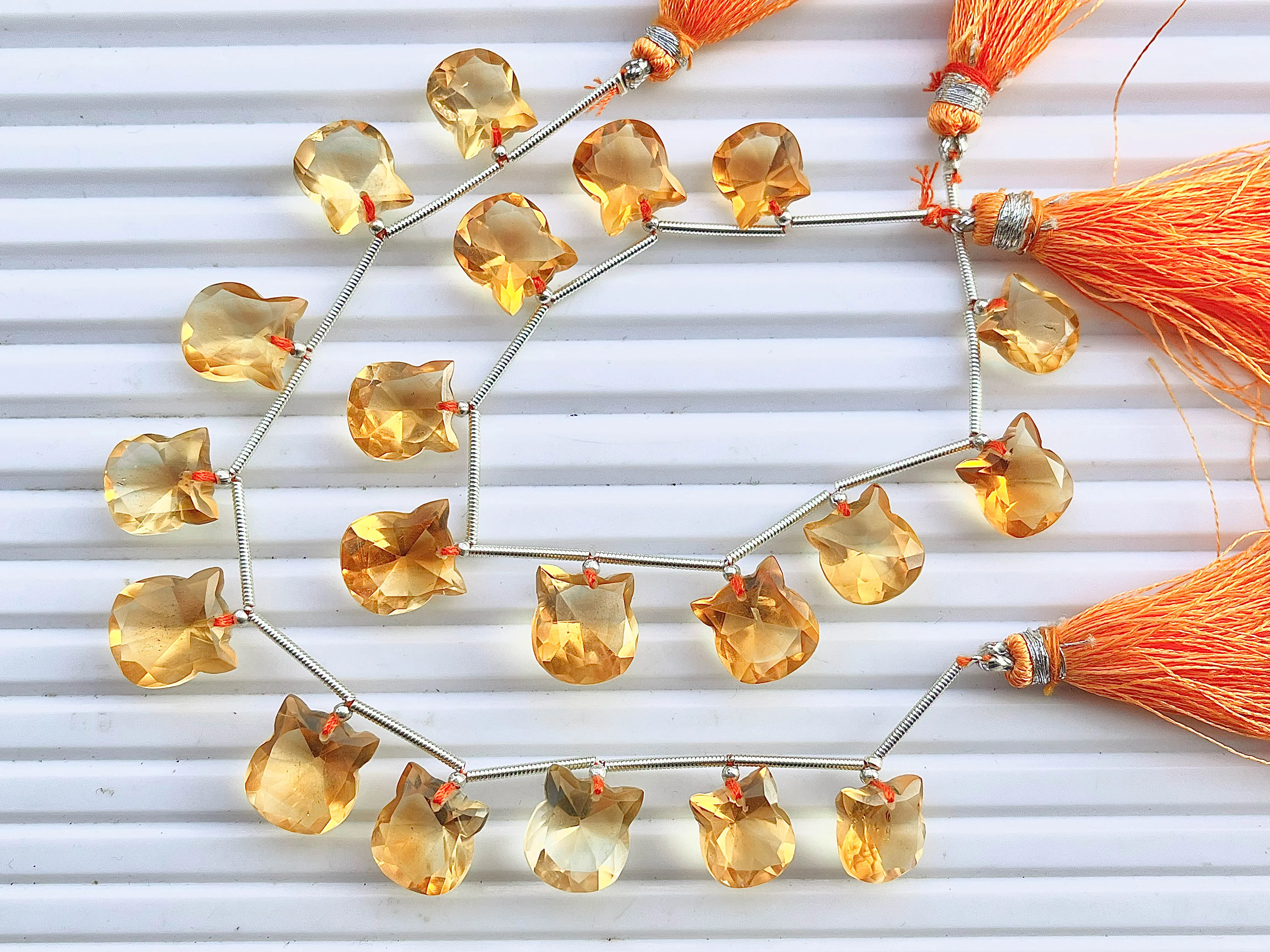 Citrine Cat Shape Faceted Briolette Beads