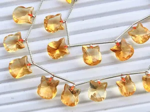 Citrine Cat Shape Faceted Briolette Beads