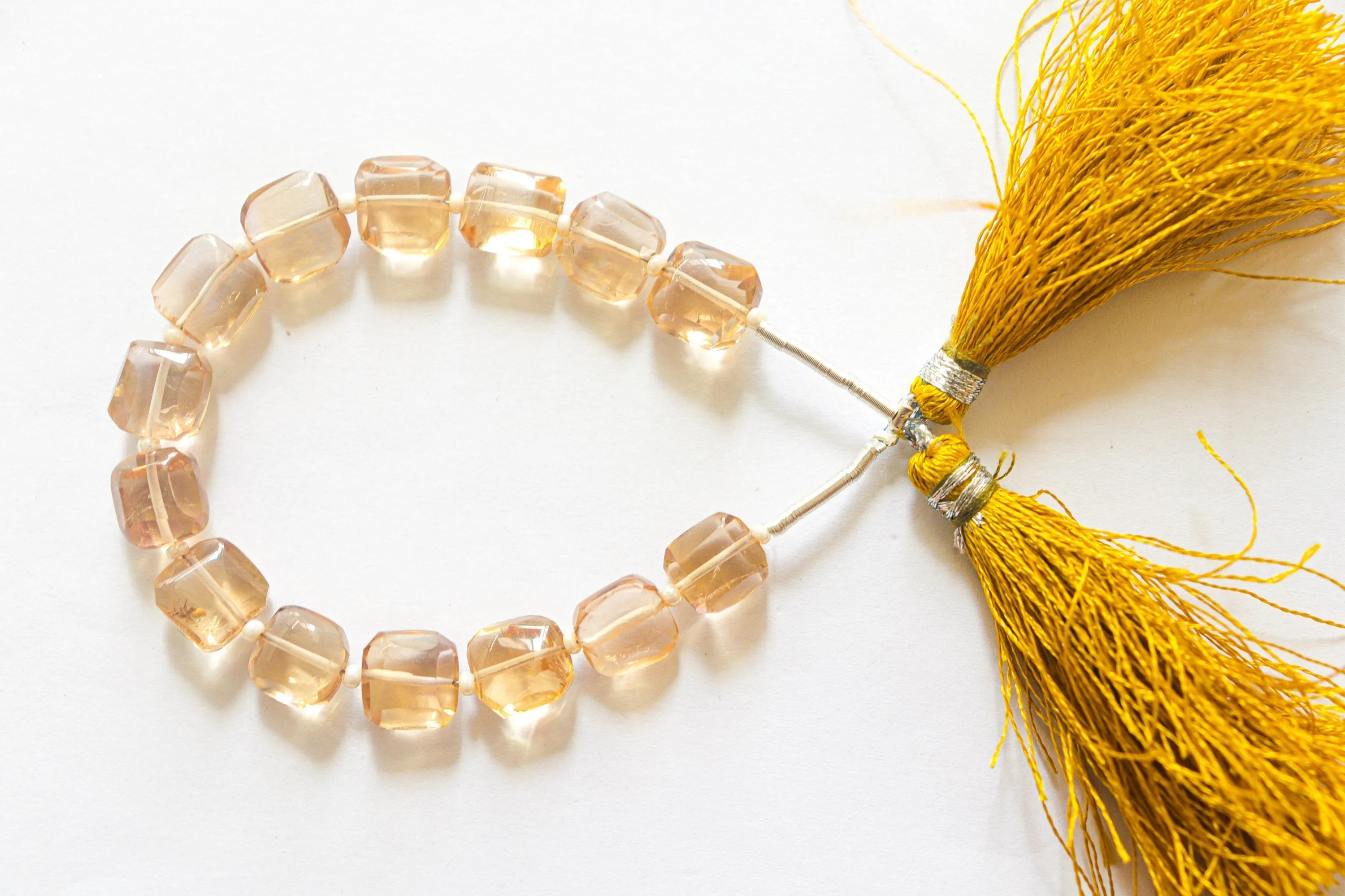 Citrine Cushion Shape Beads | 8x8mm | 14 Pieces | 5 Inch | Center Drill | Natural Citrine Gemstone | Beadsforyourjewellery