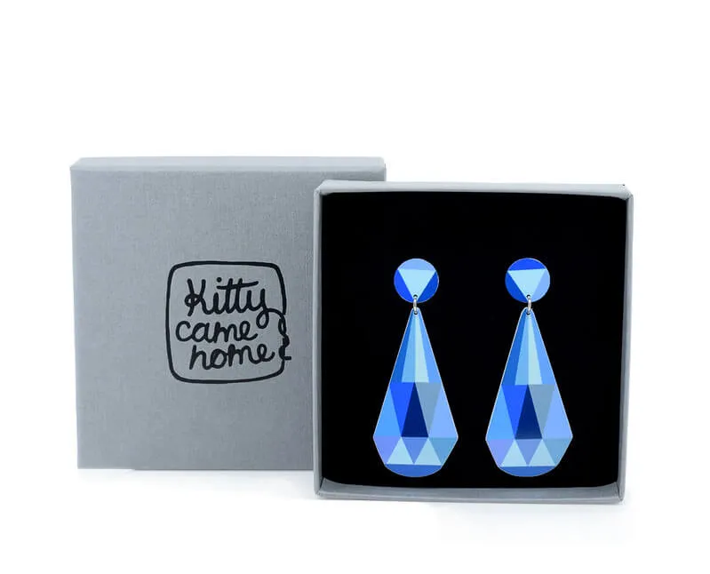 Claire Ishino - Blue Faceted Gems - double drop stud earrings