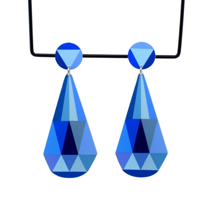 Claire Ishino - Blue Faceted Gems - double drop stud earrings