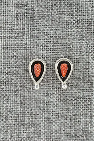 Coral & Sterling Silver Earrings - Shirley Walela
