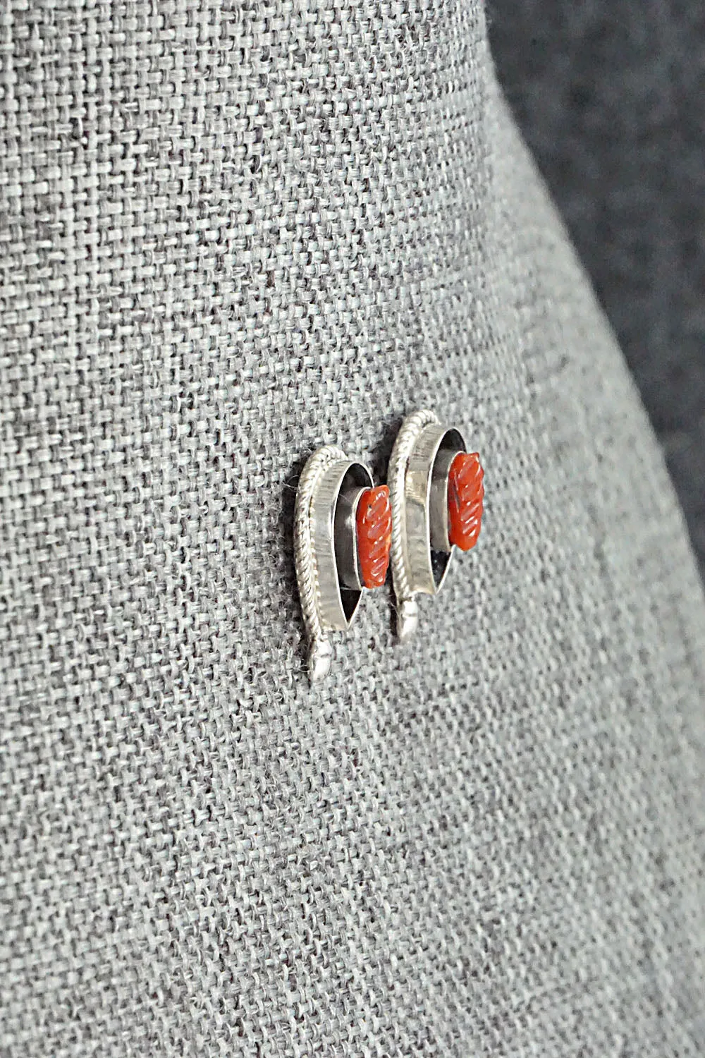 Coral & Sterling Silver Earrings - Shirley Walela
