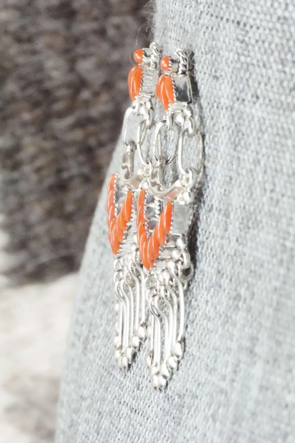 Coral & Sterling Silver Earrings - Stewart Nakatewa