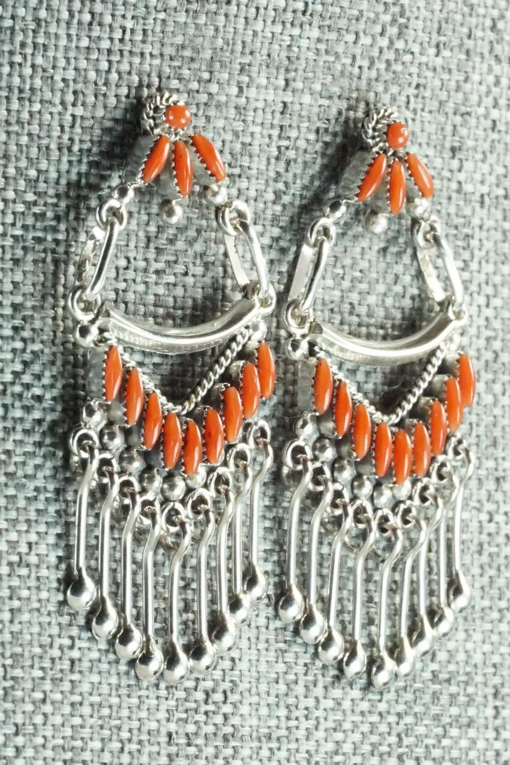 Coral & Sterling Silver Earrings - Stewart Nakatewa
