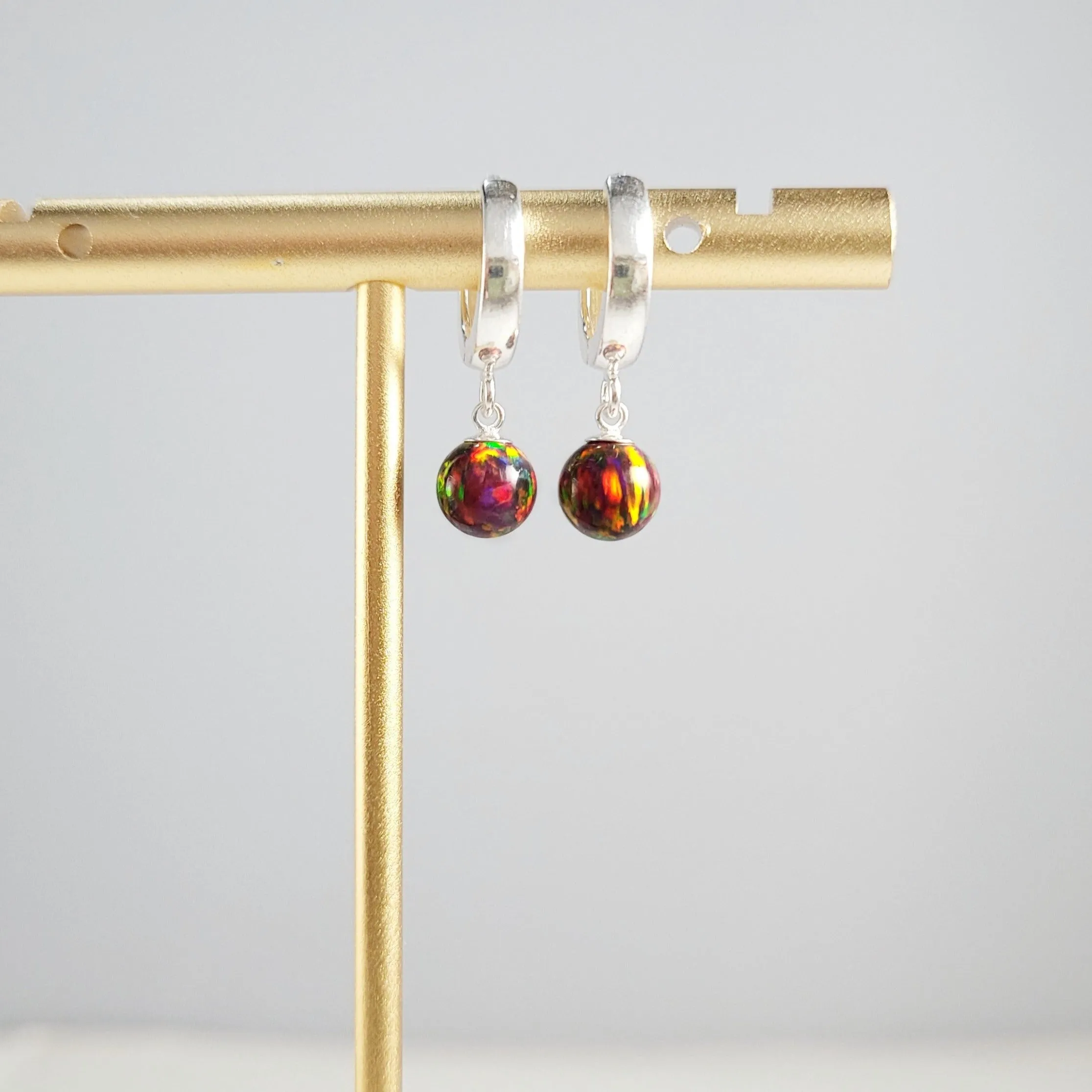 Dainty Red Fire Opal Hoop Huggie Earrings