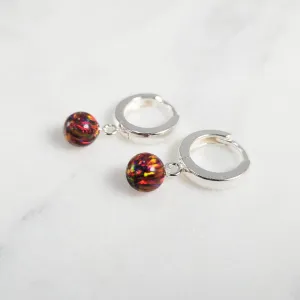 Dainty Red Fire Opal Hoop Huggie Earrings