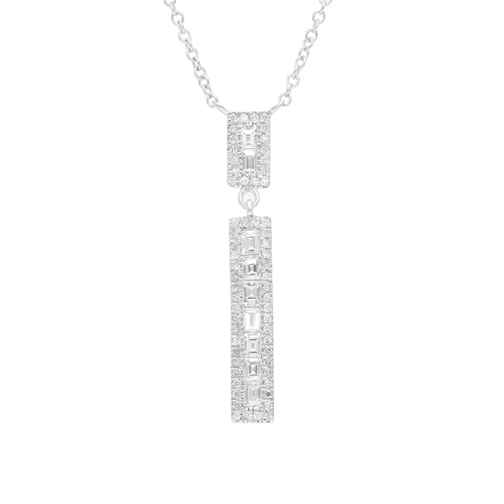 Diamond & Baguette Bar Pendant Necklace