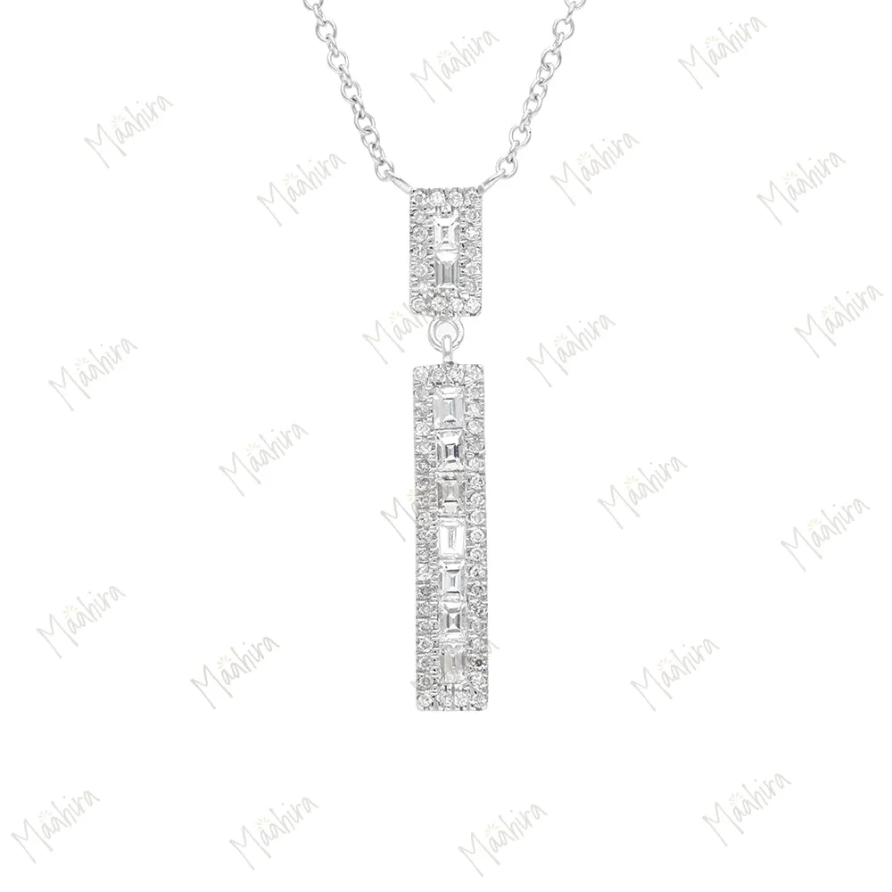 Diamond & Baguette Bar Pendant Necklace