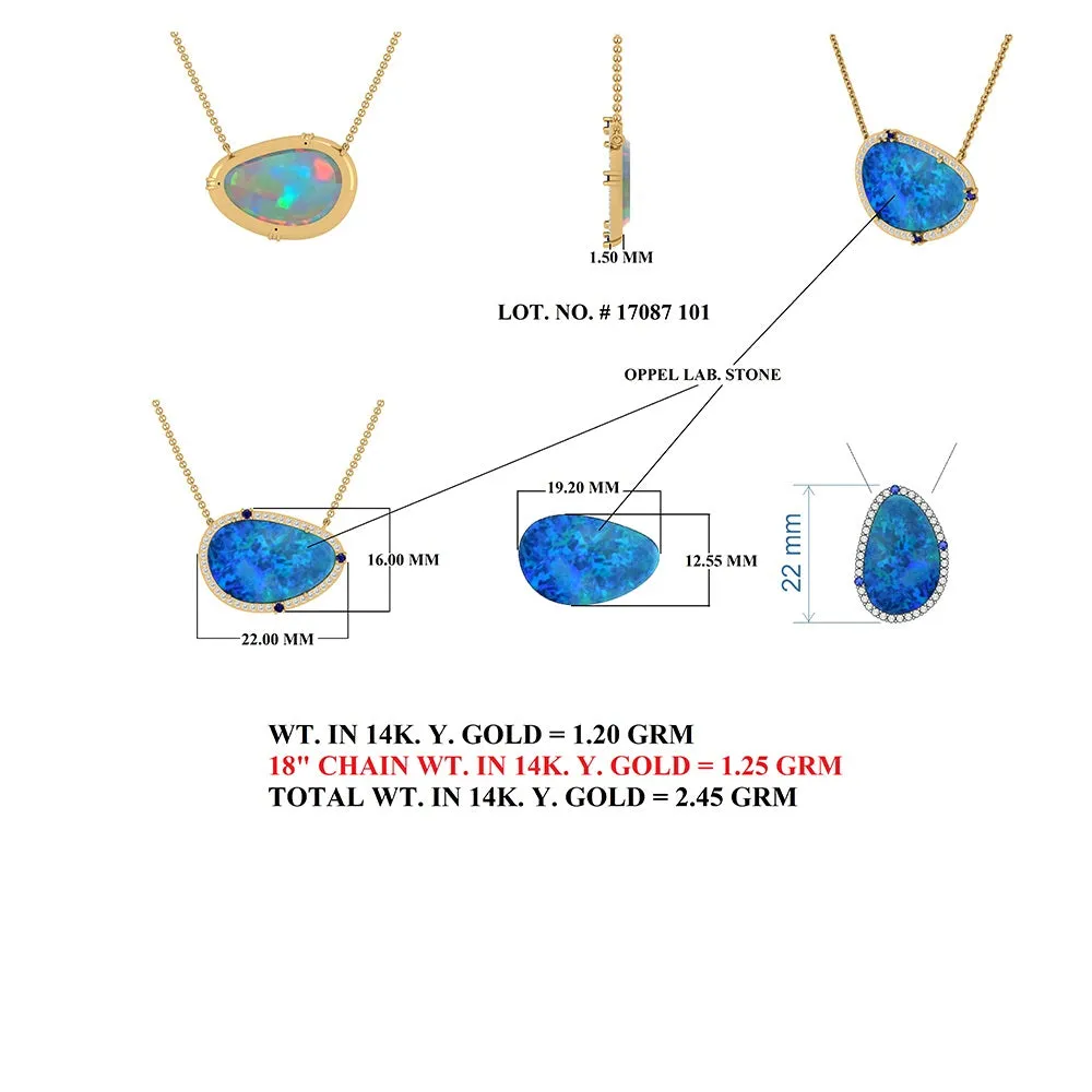 Diamond & Blue Sapphire Opal Pendant Necklace