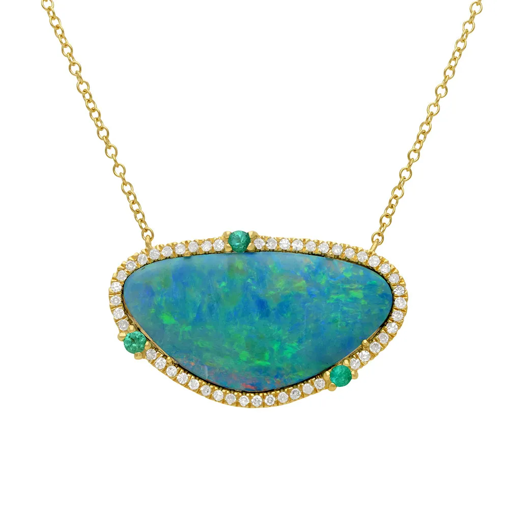 Diamond & Blue Sapphire Opal Pendant Necklace