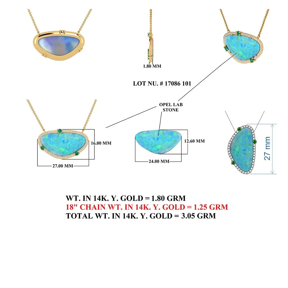 Diamond & Blue Sapphire Opal Pendant Necklace