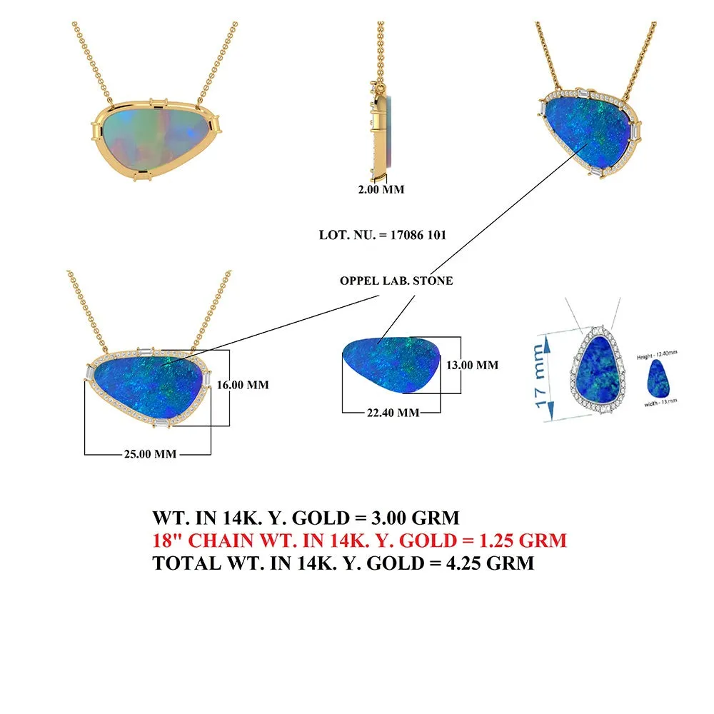 Diamond & Blue Sapphire Opal Pendant Necklace
