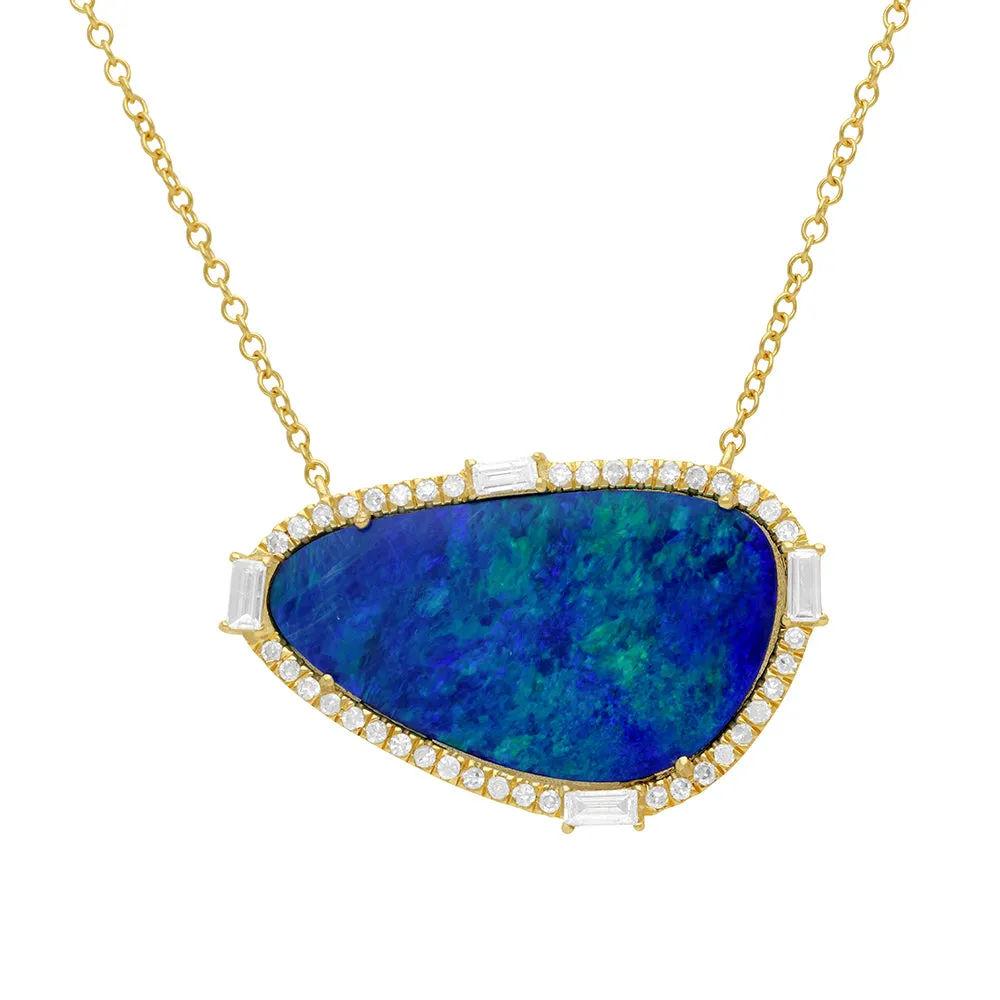 Diamond & Blue Sapphire Opal Pendant Necklace