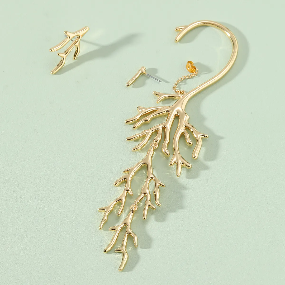 Fashion Jewelry Metal Personality Coral Asymmetric Earrings