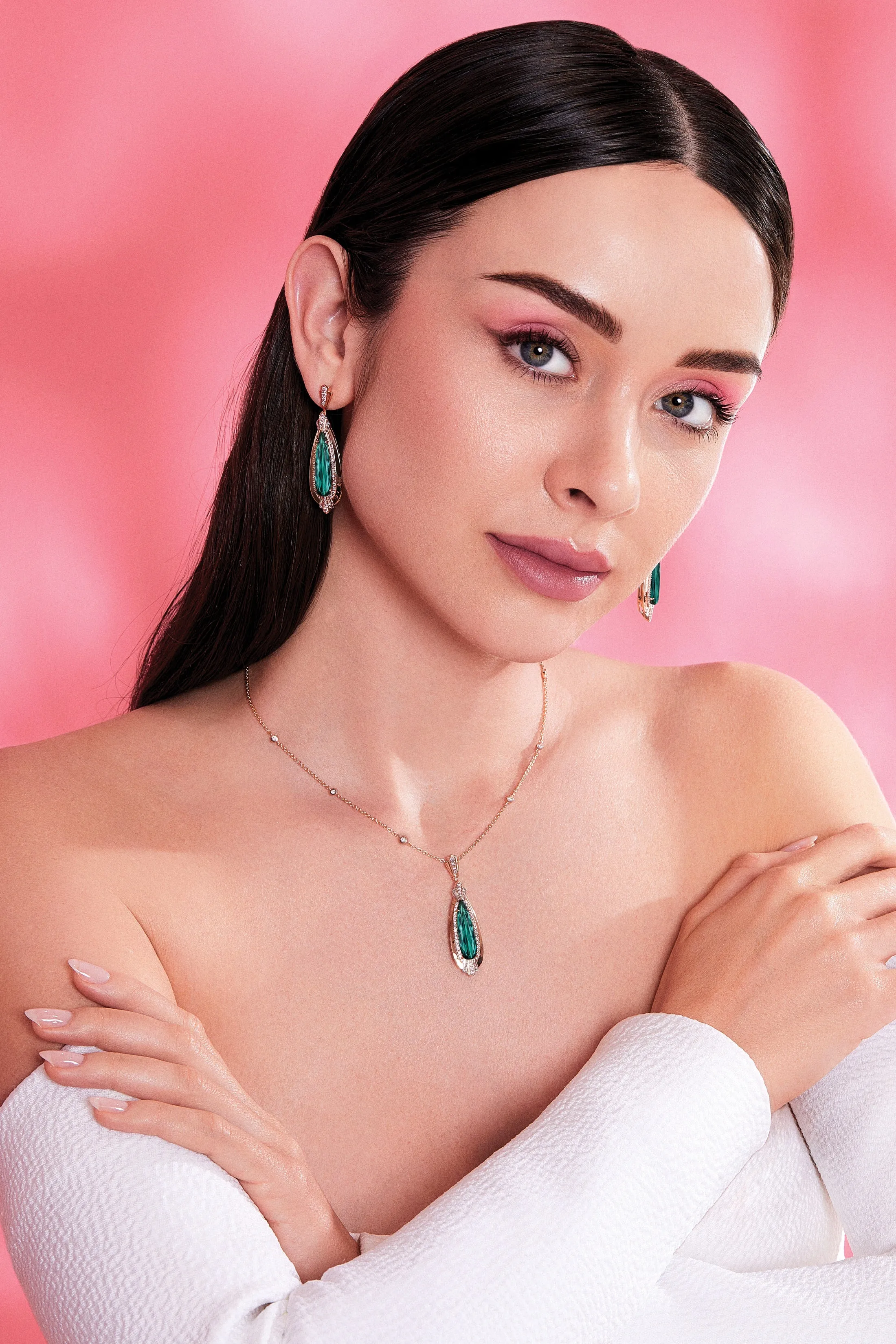 Green Tourmaline and Pink Diamond Pendant