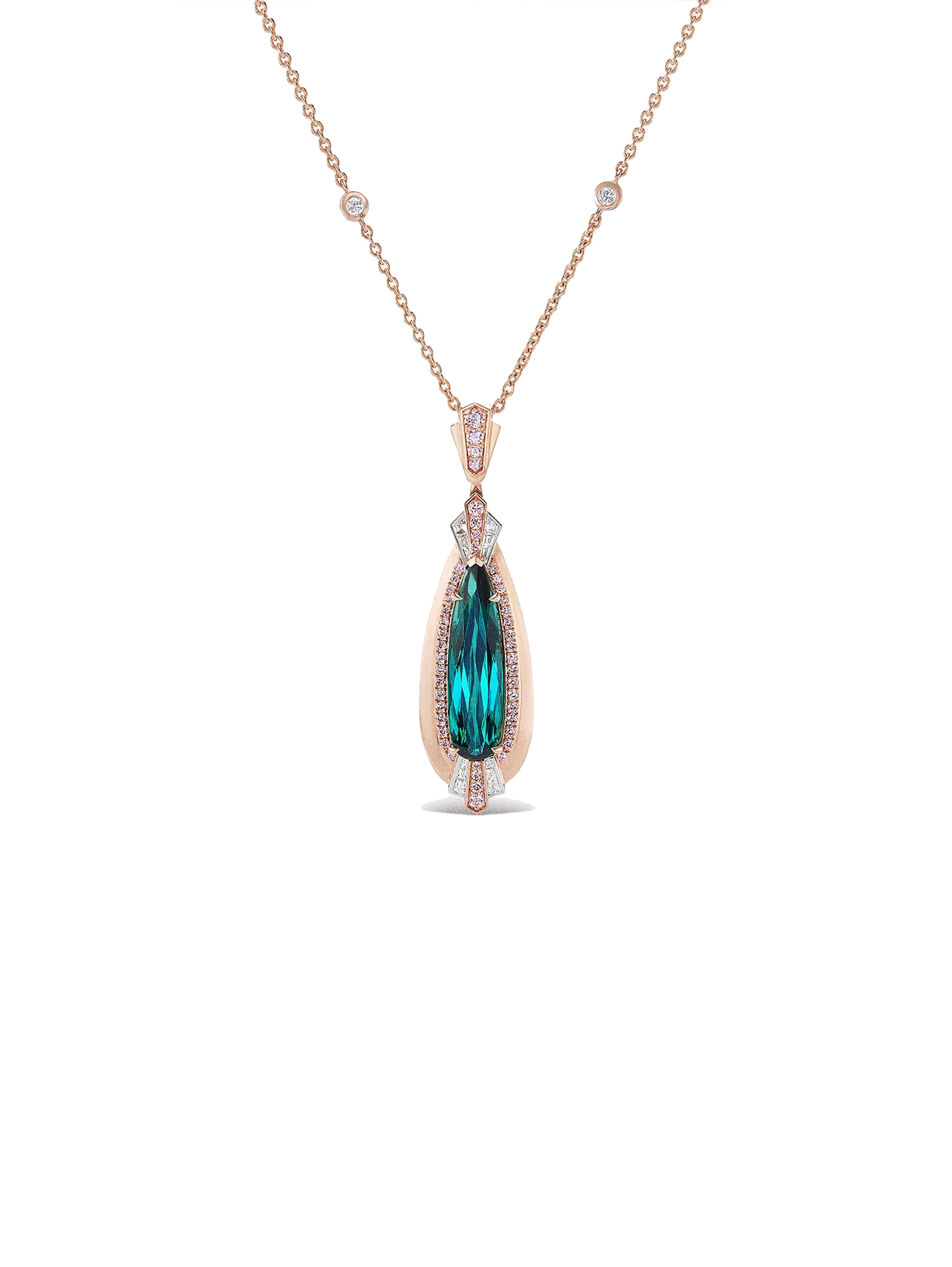 Green Tourmaline and Pink Diamond Pendant