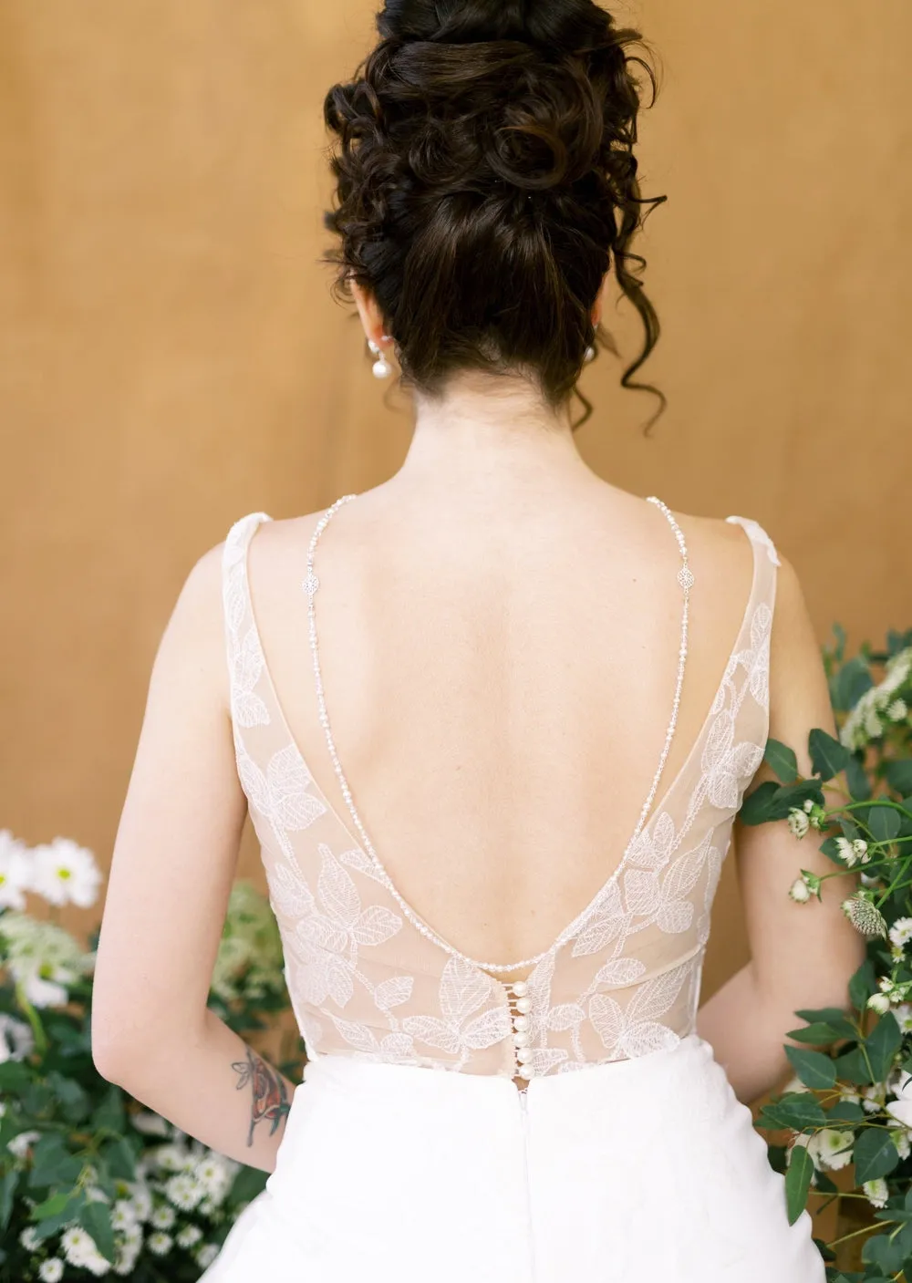 JUSTINA Pearl and Crystal Beaded Back Necklace