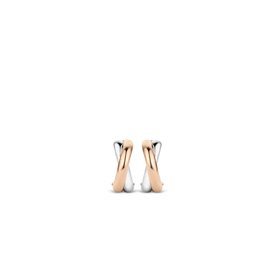 Milano Crossover Huggie Hoop Earrings - Rose/Silver - 7667SR