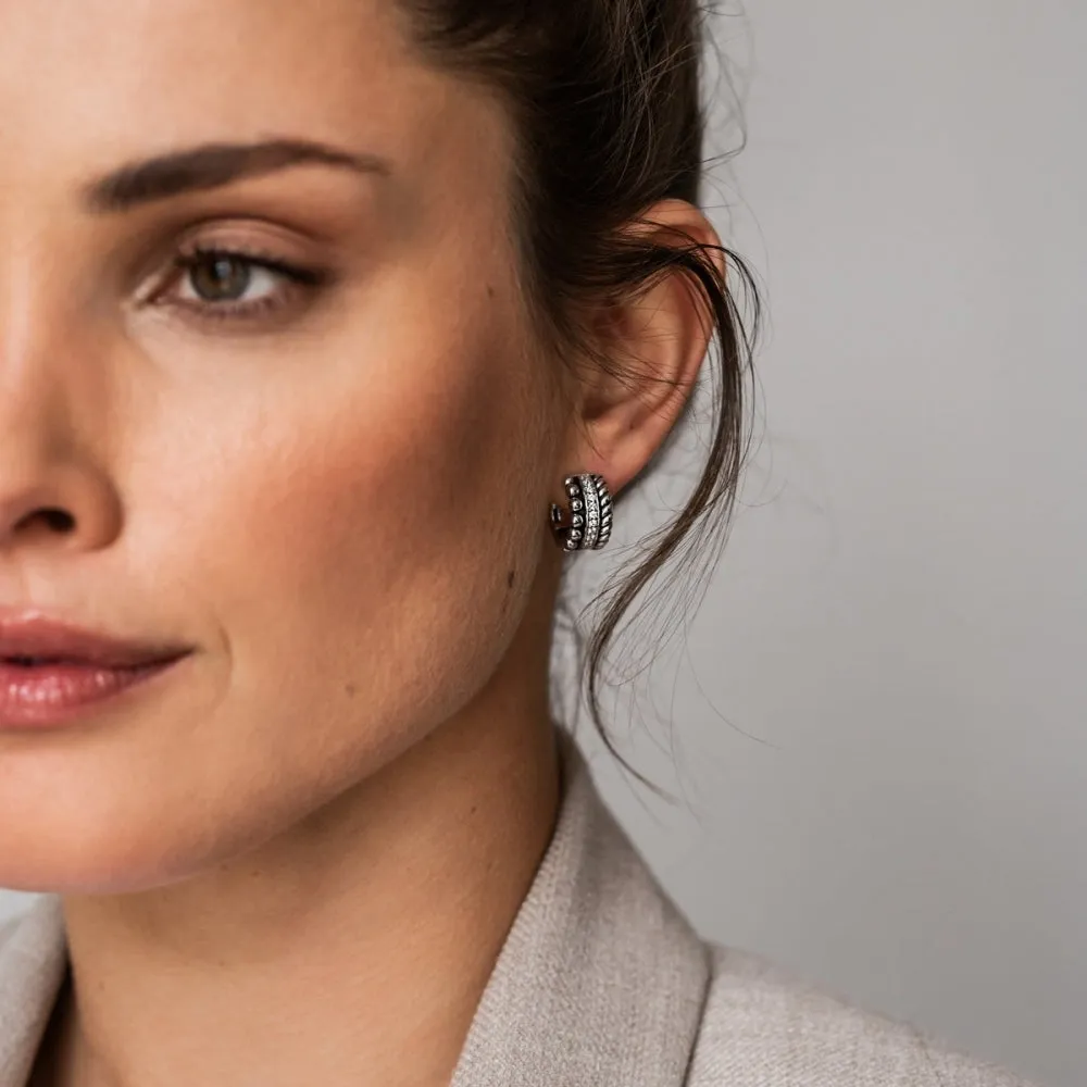 Milano CZ Hoop Earrings - Silver - 7604ZI